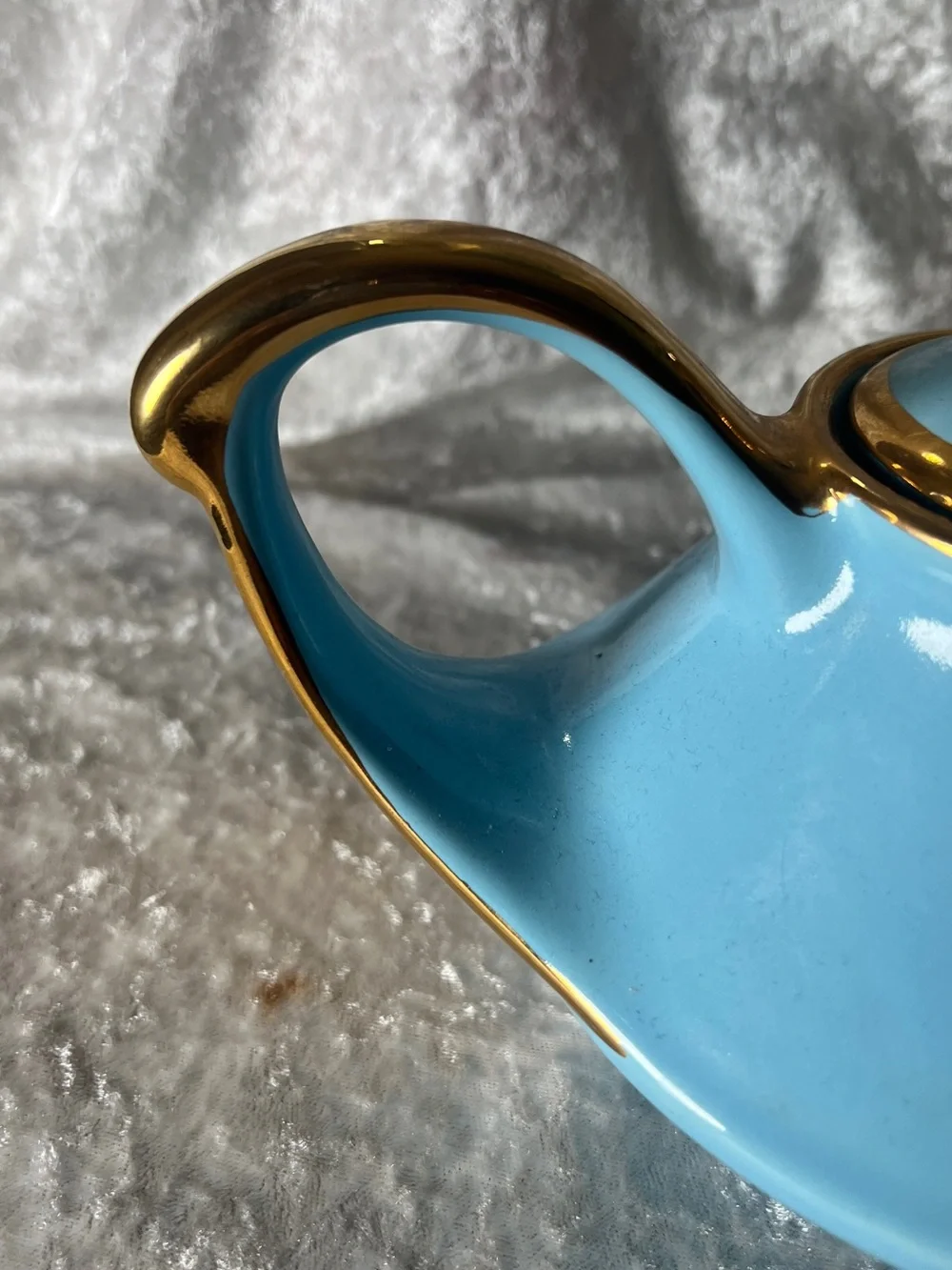 Blue Ceramic Teapot and Creamer Set with Gold Trim